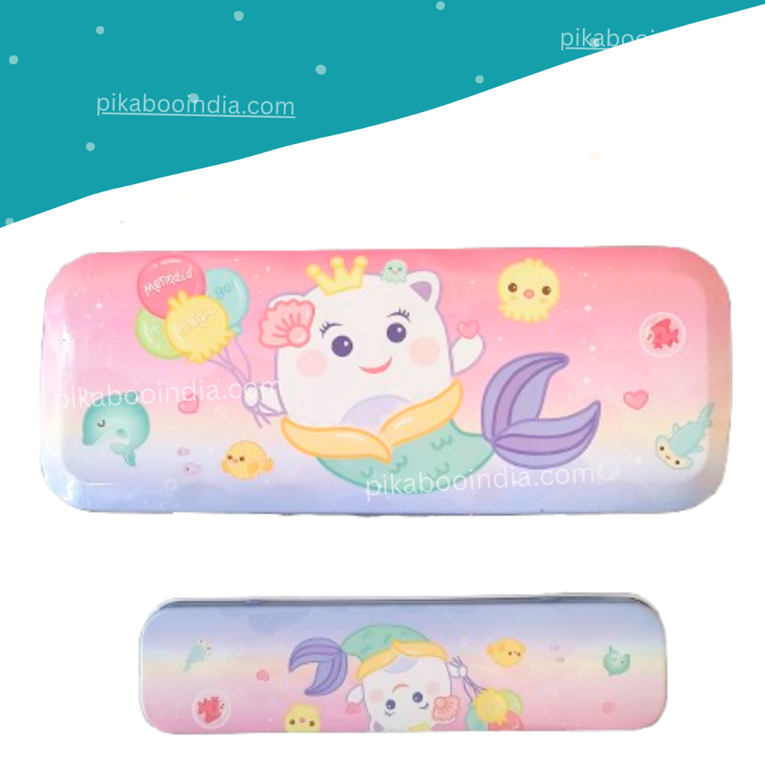 Metal Pencil Box – Mermaid Print Design | Organized Storage for Kids