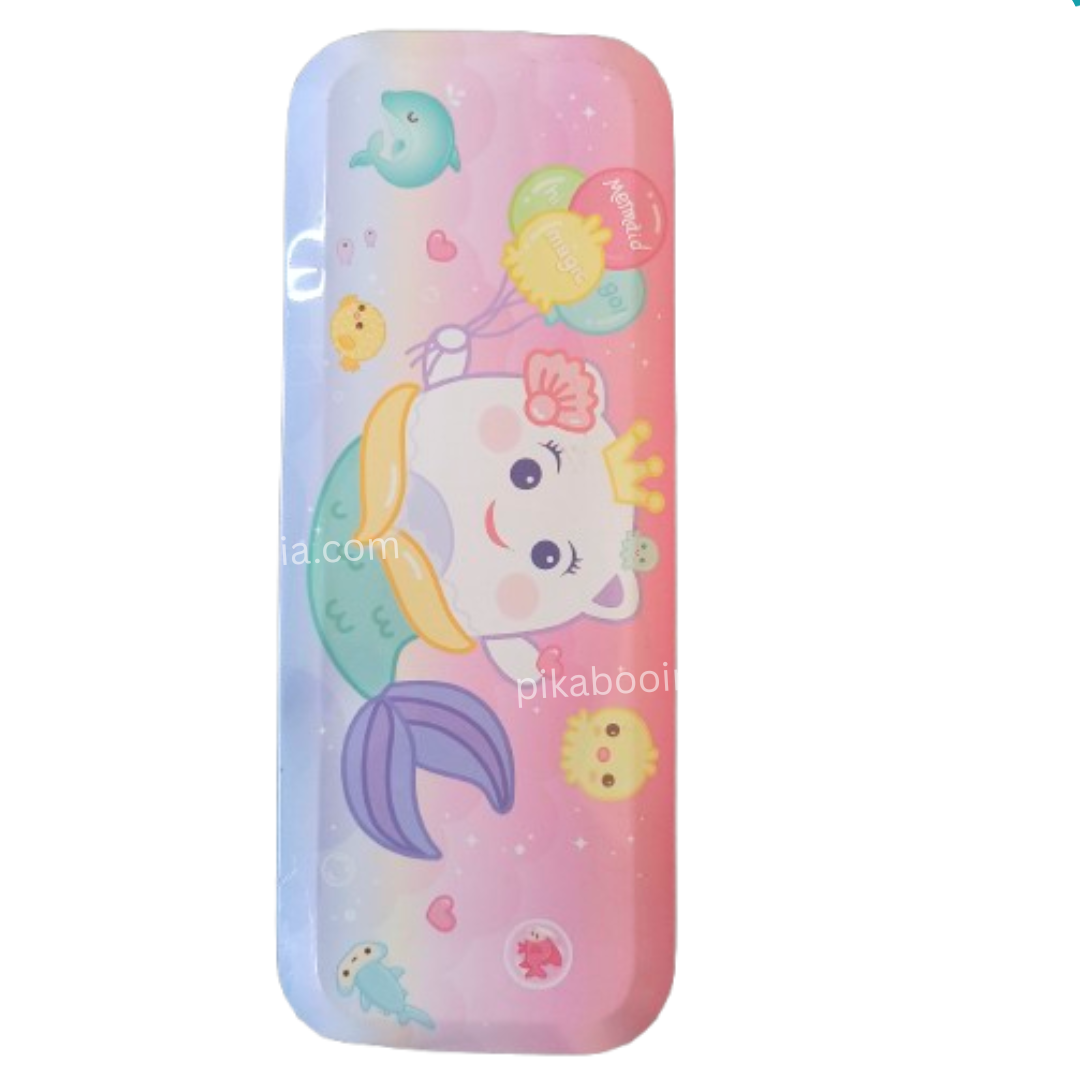 Metal Pencil Box – Mermaid Print Design | Organized Storage for Kids