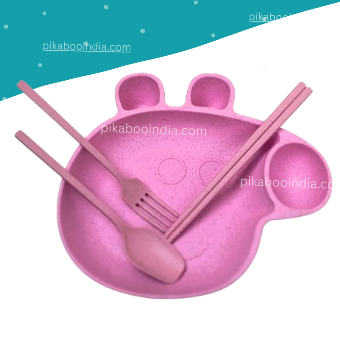 Kids’ Wheat Straw Tableware Set – Eco Dining Kit with Spoon, Fork & Chopsticks