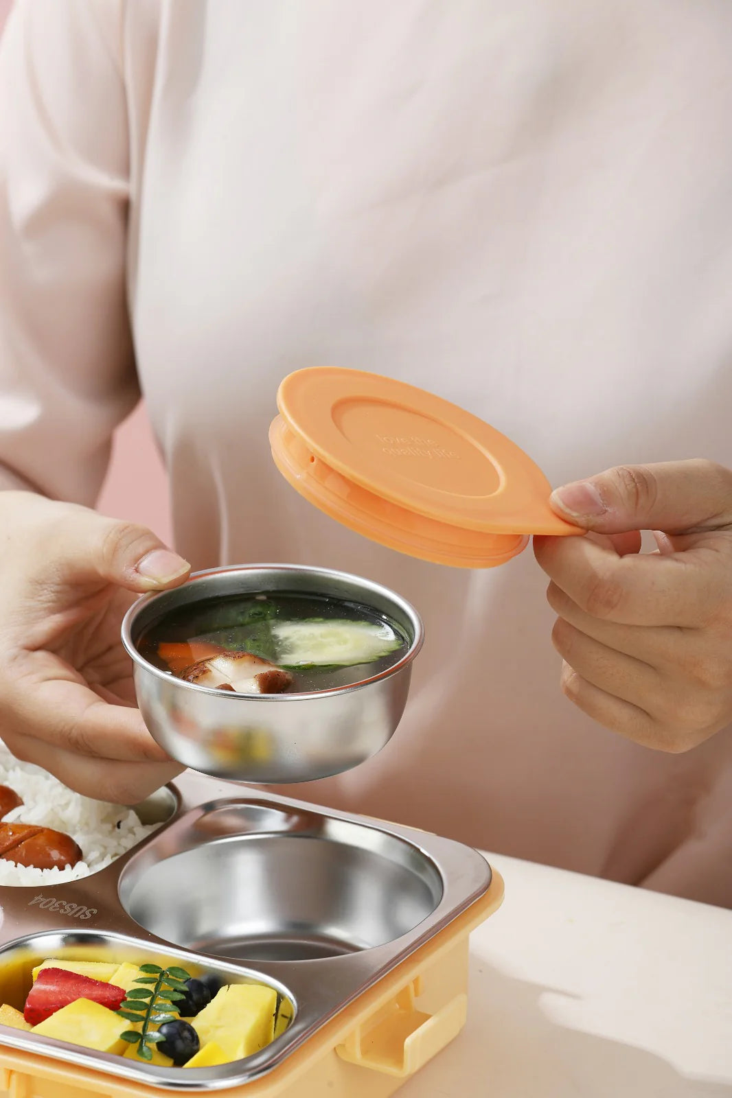 Mofu 3 Grid Bento Lunch Box + Dibbi For Warm Leak Proof Food at Office School