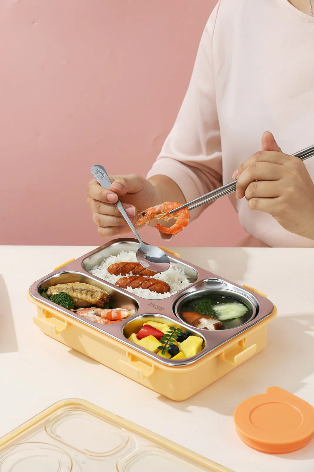 Mofu 3 Grid Bento Lunch Box + Dibbi For Warm Leak Proof Food at Office School