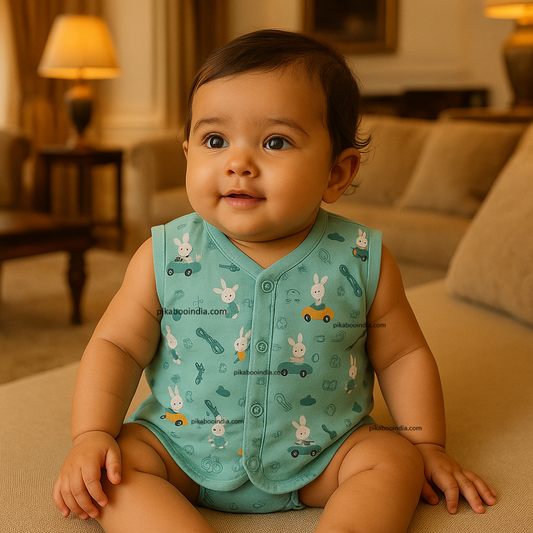 Organic Muslin Vest Set of 3 | Squirrel, Star & Riding Bunny Designs – Soft, Breathable & Buttoned for Easy Dressing