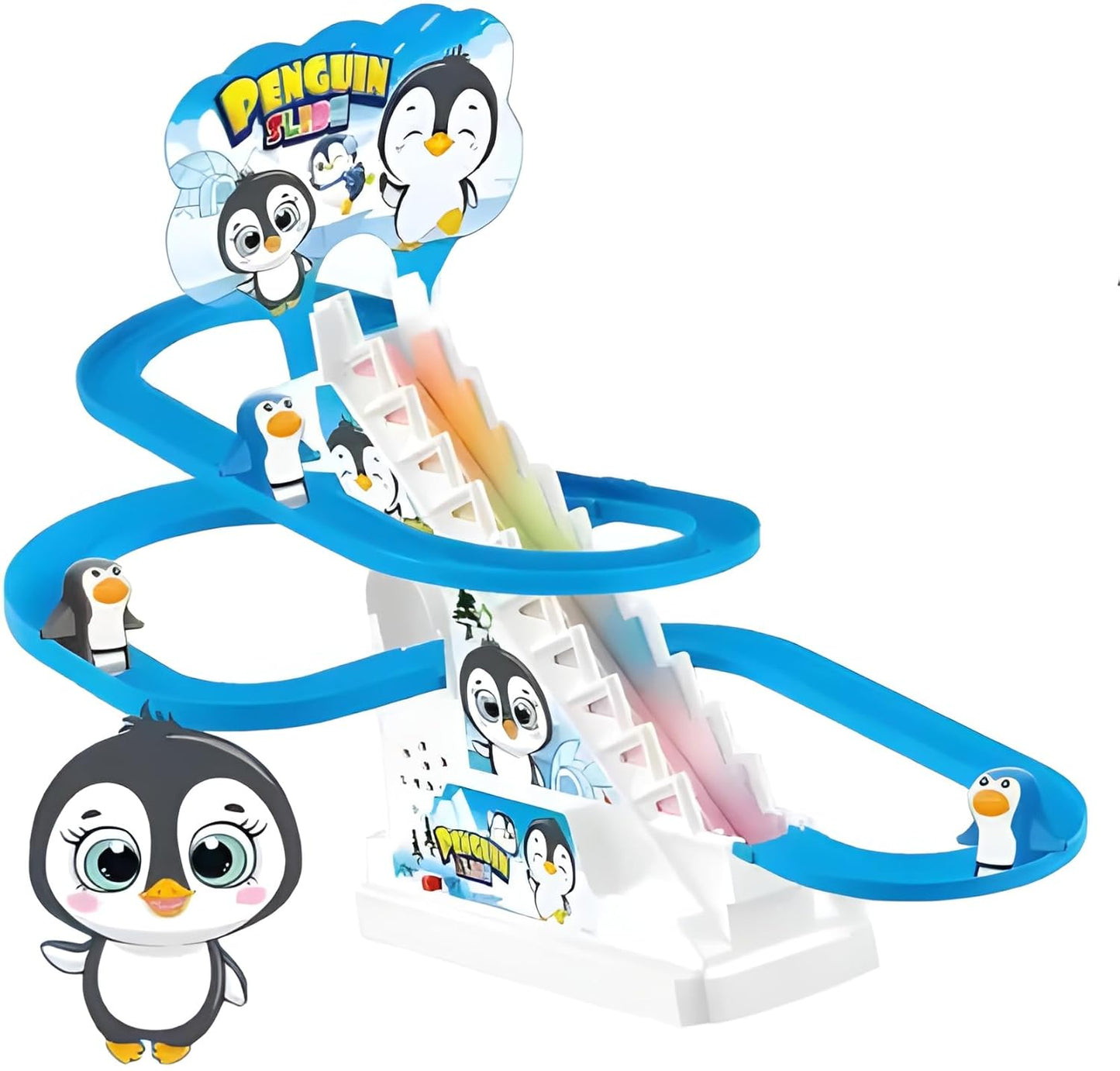 Penguin Race Track Game Set – Stair Climbing Toy with Lights & Music for Kids