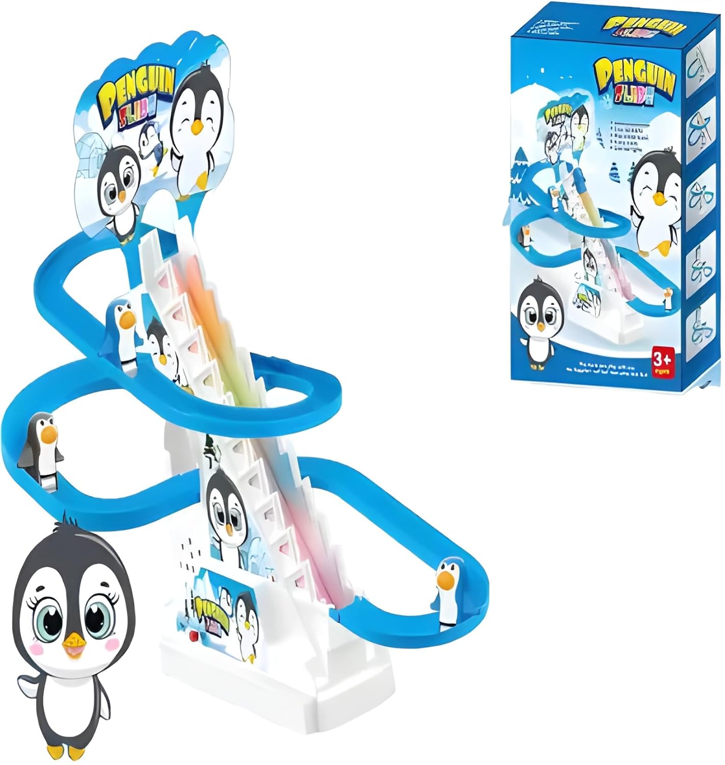 Penguin Race Track Game Set – Stair Climbing Toy with Lights & Music for Kids