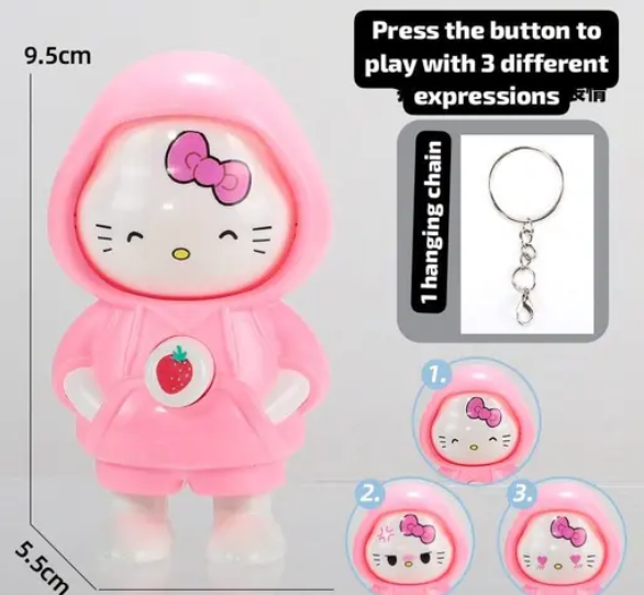 Face Changing Keychain – Pink Hello Kitty Flip Cartoon Toy