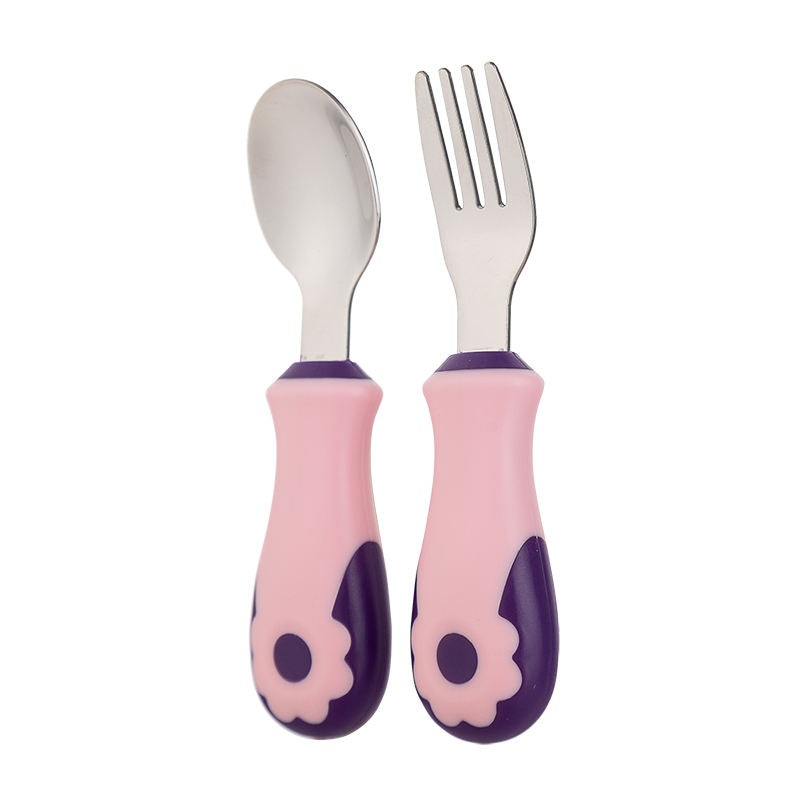 Self-Feeding Steel Spoon & Fork Set – Safe Colors for Toddlers