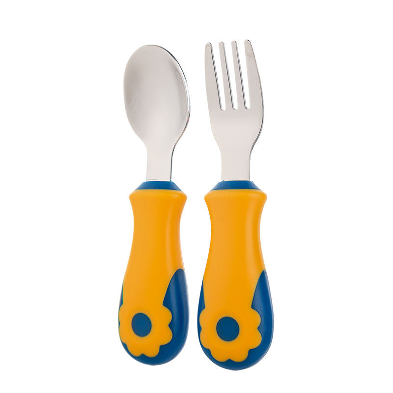 Self-Feeding Steel Spoon & Fork Set – Safe Colors for Toddlers