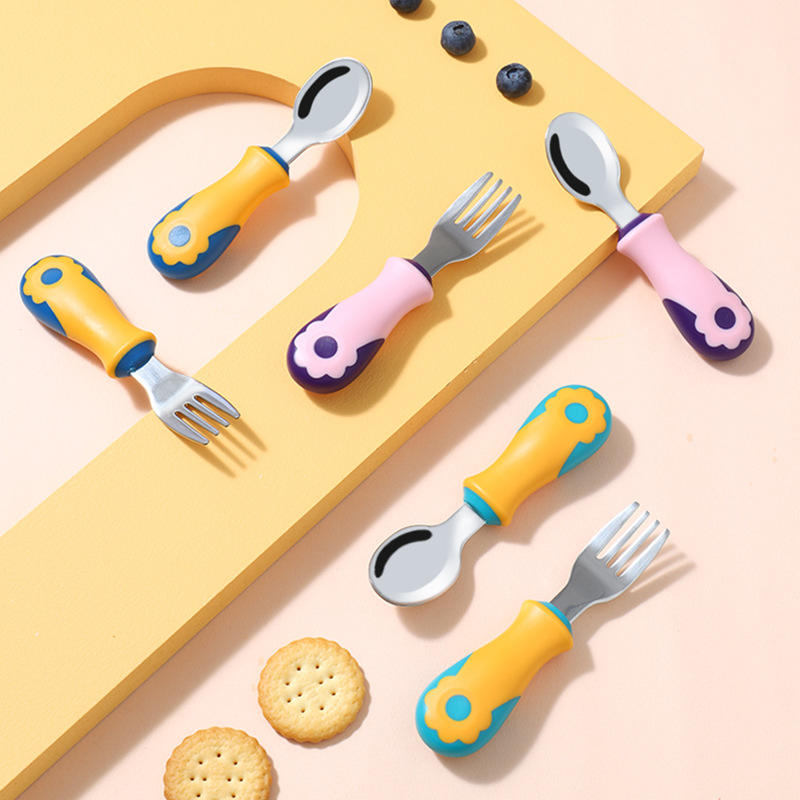 Self-Feeding Steel Spoon & Fork Set – Safe Colors for Toddlers