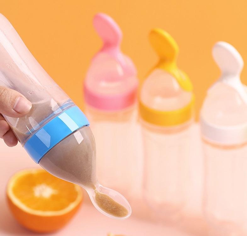 Silicone Squeeze Feeding Bottle with Spoon | BPA-Free Baby Feeder for Milk
