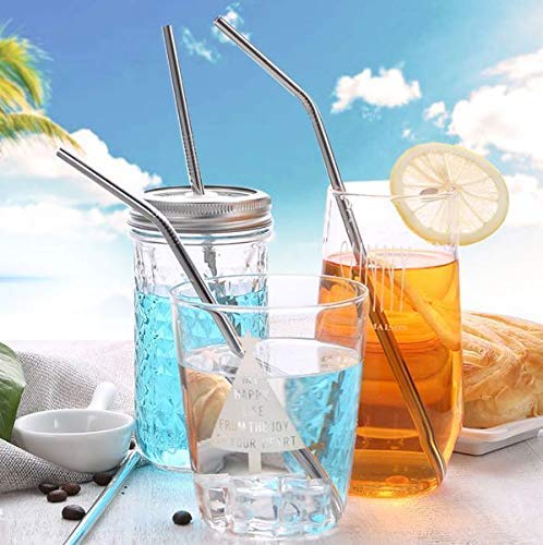 Stainless Steel Metal Straws (2 Bend 2 Straight) Set for Drinking Juice Reusable BPA-Free Metal