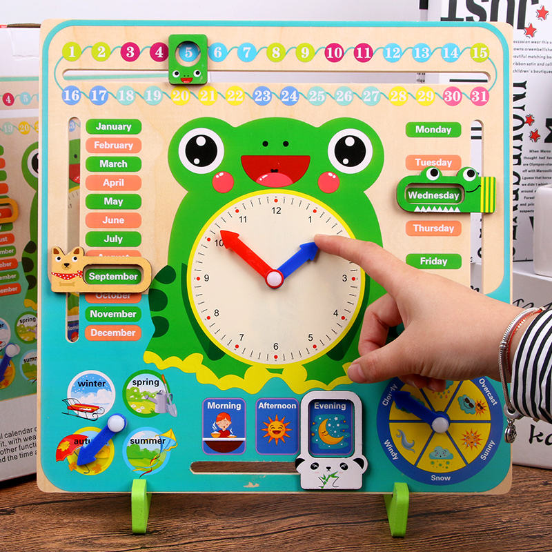 Wooden Frog Clock Set – Calendar Toy for Kids