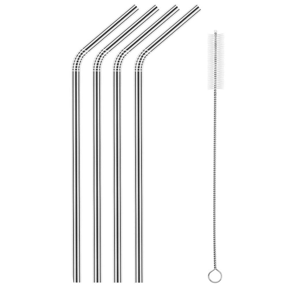 Stainless Steel Metal Straws (2 Bend 2 Straight) Set for Drinking Juice Reusable BPA-Free Metal