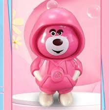 Pink Bear Face-Change Keychain – 9.5cm Cartoon Hoodie Toy Gift for All Ages