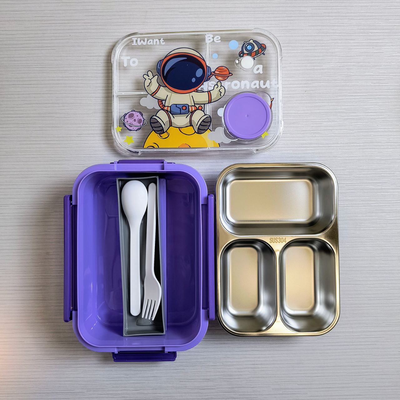 3-Grid Leak-proof Stainless Steel Lunch Box with Accessories & Sauce Container β Durable and Spacious (850 ml )