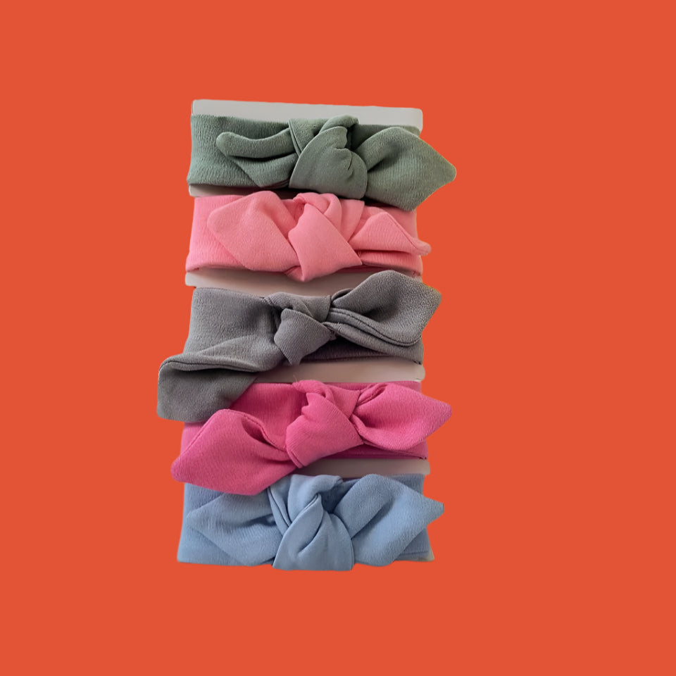 Set of 5 Organic Baby Headbands ( Design-2 ) - Soft, Stretchy, and Gentle for Delicate Skin