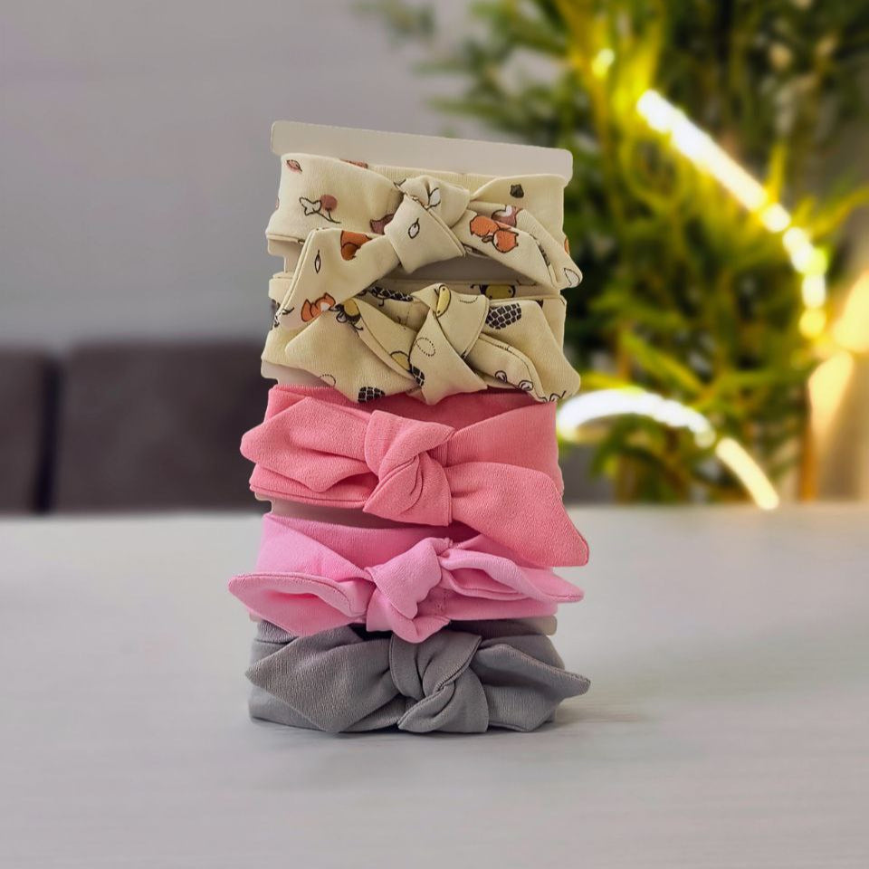 Set of 5 Organic Baby Headbands ( Design-3 ) - Soft, Stretchy, and Gentle for Delicate Skin