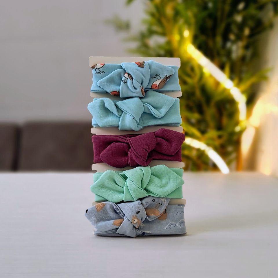 Set of 5 Organic Baby Headbands ( Design-3 ) - Soft, Stretchy, and Gentle for Delicate Skin