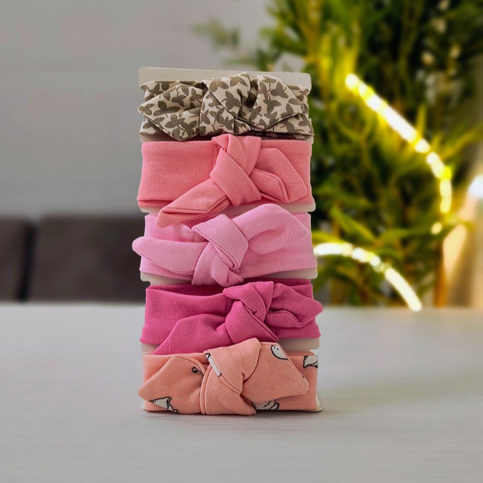 Set of 5 Organic Baby Headbands ( Design-3 ) - Soft, Stretchy, and Gentle for Delicate Skin