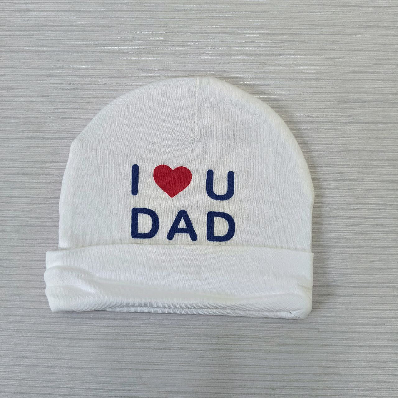 Charming I Love You Dad White Set - Printed Mittens, Booties & Cap for Your Precious Little One