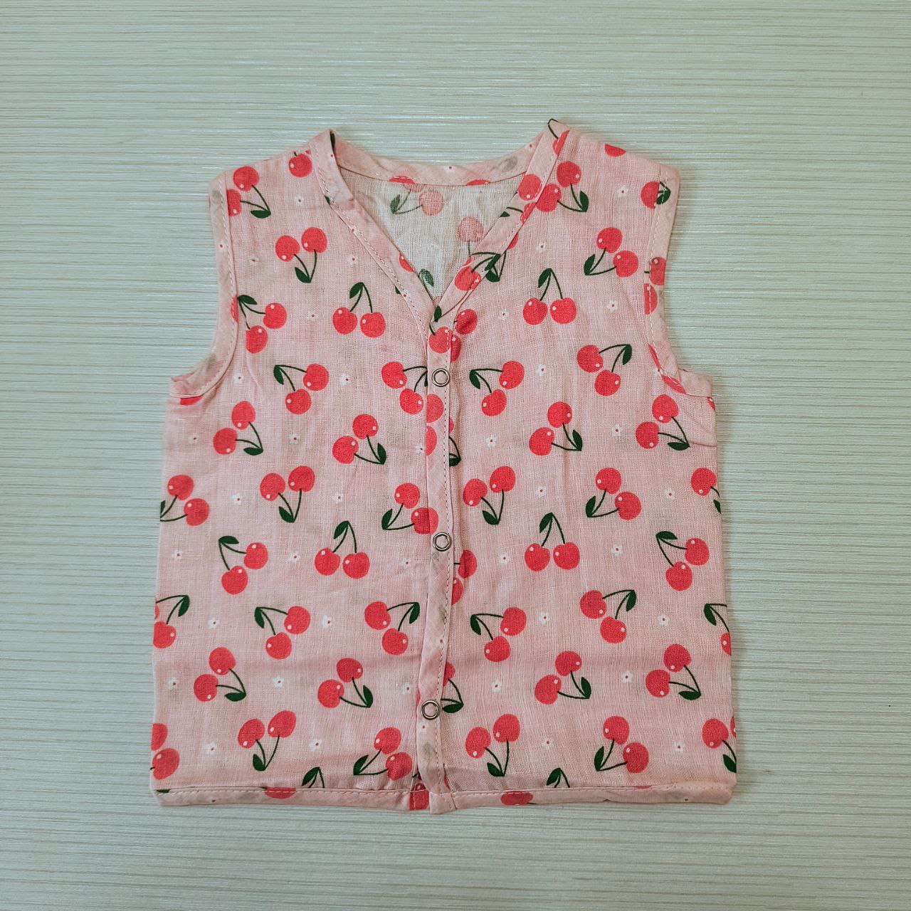 Organic Muslin Vest Set of 3 | Cherry, Star & Rabbit Designs – Soft, Breathable & Buttoned for Easy Dressing
