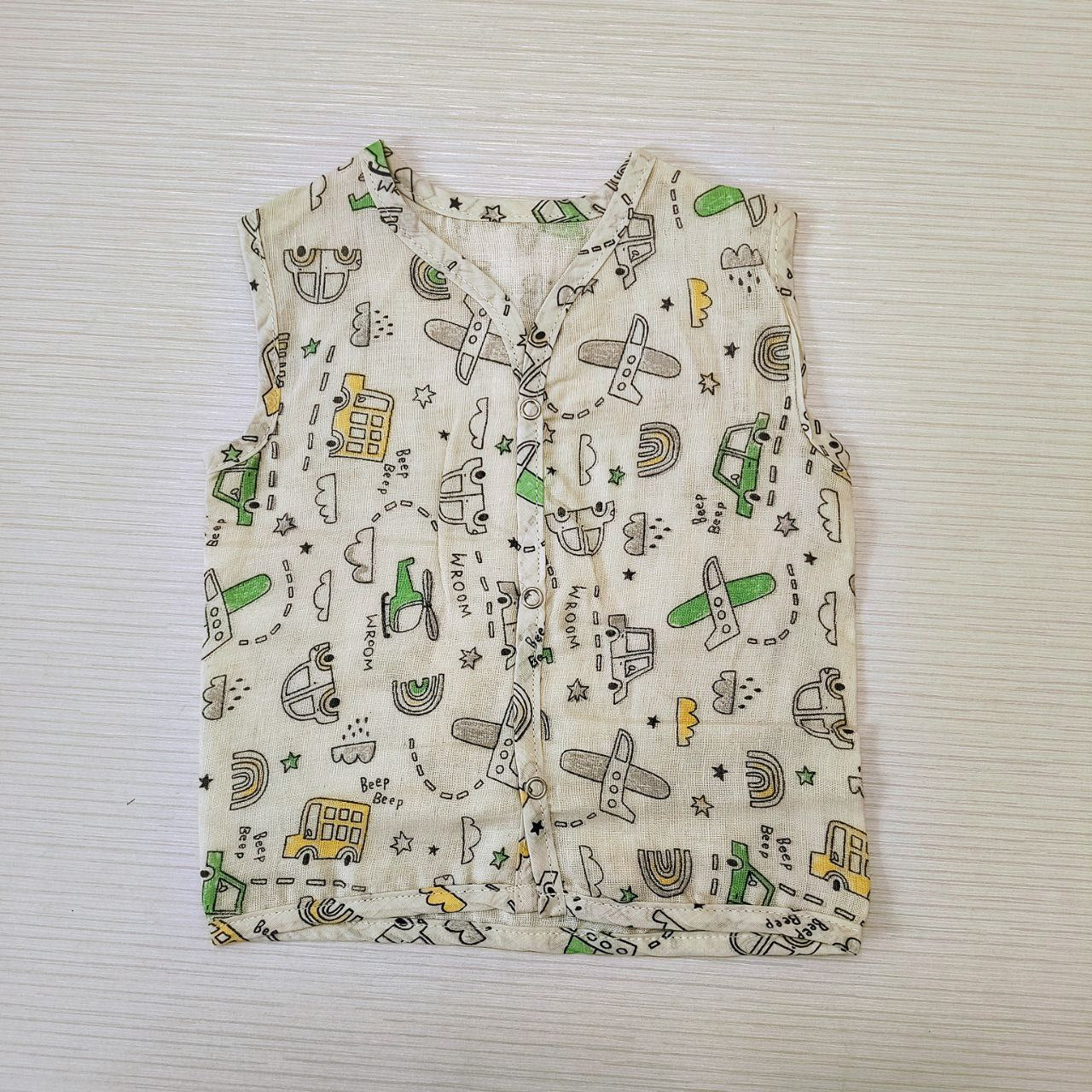 Organic Muslin Vest Set of 3 | Tiger, Bee & Vehicle Designs – Soft, Breathable & Buttoned for Easy Dressing