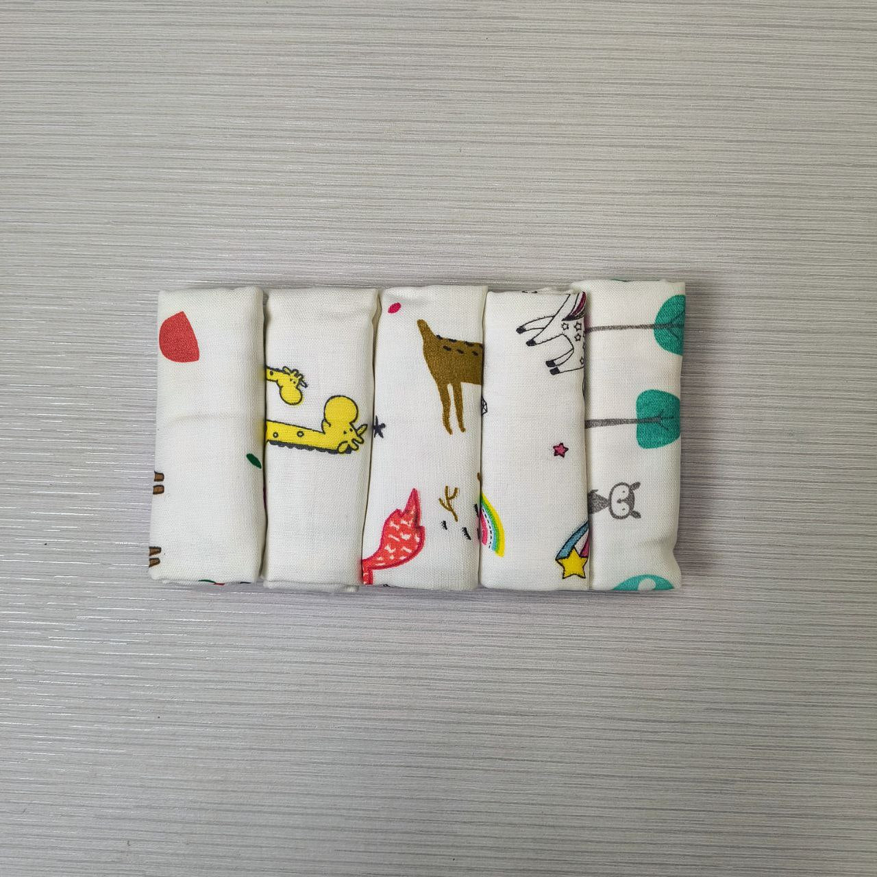 Set of 5 Organic Muslin Washcloths – 4-Layer, White Printed ( Design-3) Ultra-Soft & Gentle for Baby's Delicate Skin