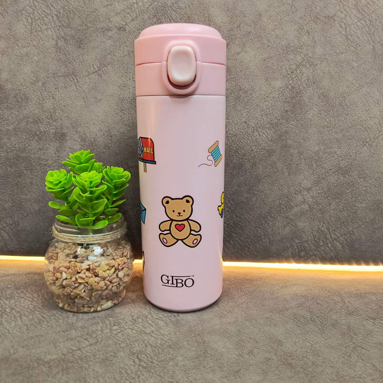 Cartoon Doodle Printed Flip-Top Stainless Steel Vacuum Flask Kids Water Bottle 420 ML ( 797 )