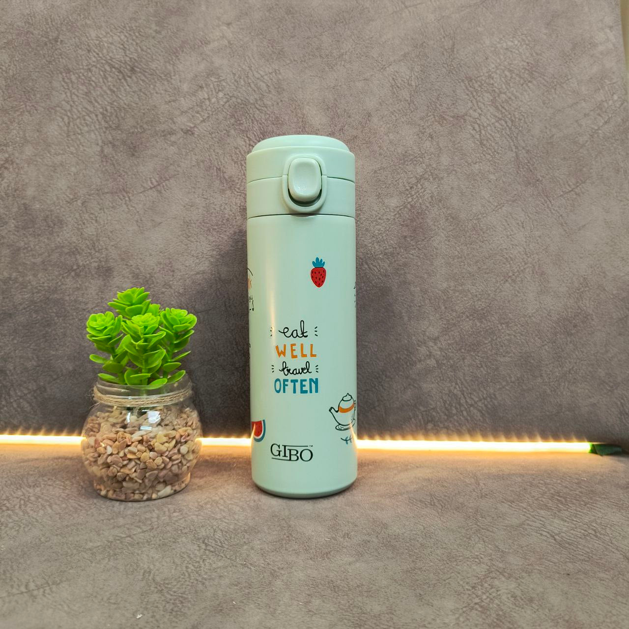 Cartoon Doodle Printed Flip-Top Stainless Steel Vacuum Flask Kids Water Bottle 420 ML ( 797 )