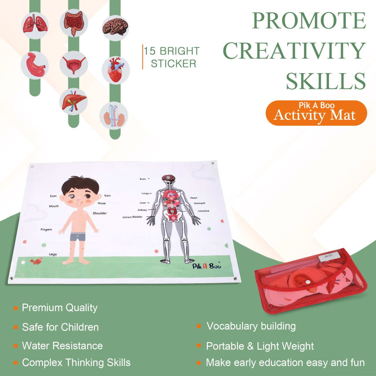 PiK A BOO Body Parts Activity Mat For Kids, Children Approx 91*60 Cm