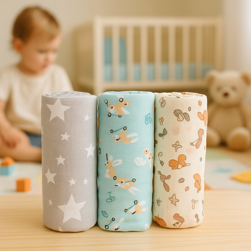 Star Car Squirrel Organic Cotton Baby Swaddle Blanket Set of 3 – 42x42 inches