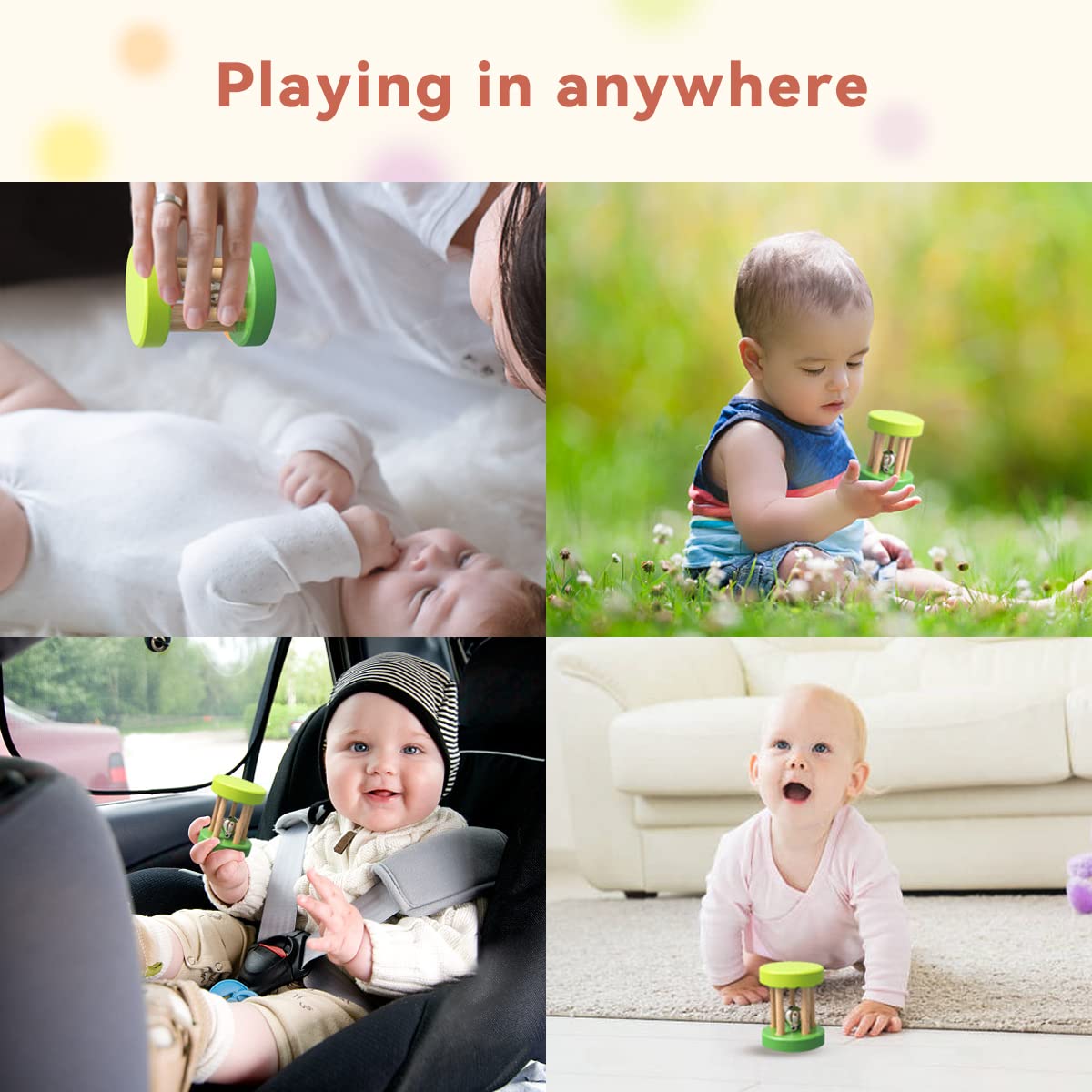 Wooden Rattle Rolling Drum – Montessori Baby Toy Gift