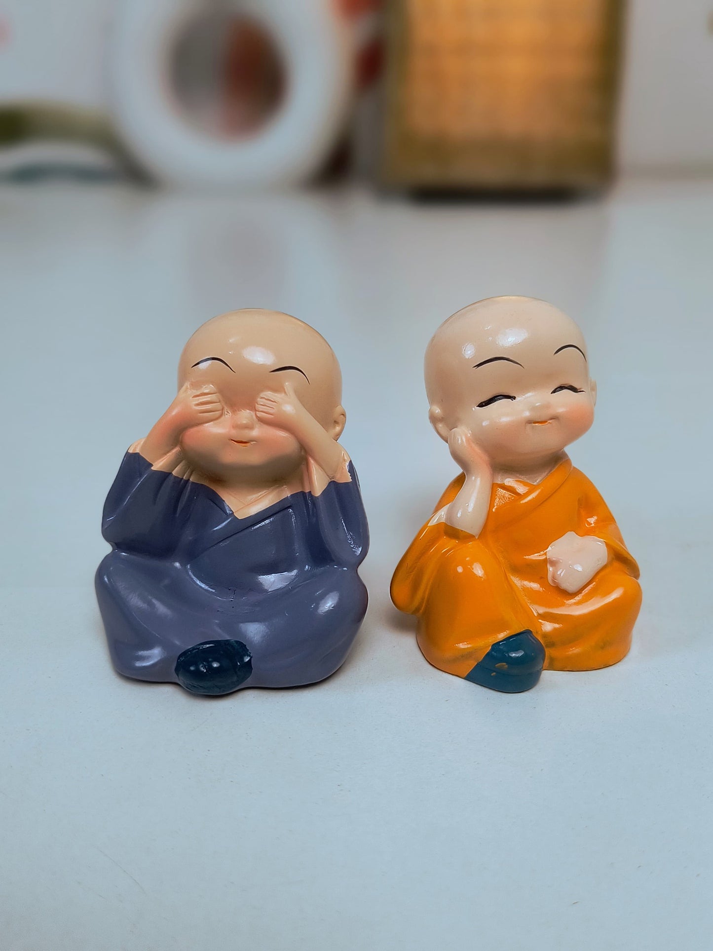 Laughing Buddha Monk Statues Set of 4 for Good Luck - Aesthetic Good Luck  Decor for Car, Tabletop & Home