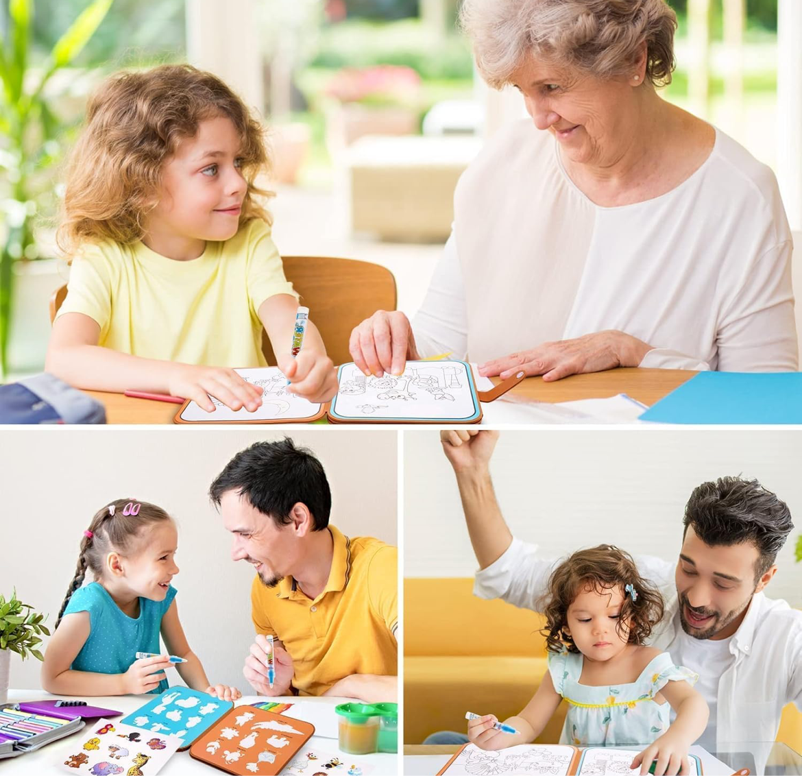 PiK A BOO Magic Sticker Water Painting Book – Reusable Water Art Book for Kids 3+ | No-Mess Coloring with Water Pen (Assorted Designs)