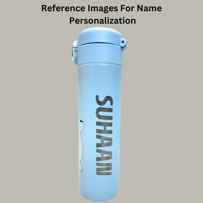 Printed Stainless Steel Push Button Sipper Water Bottle 420 ML (3407)