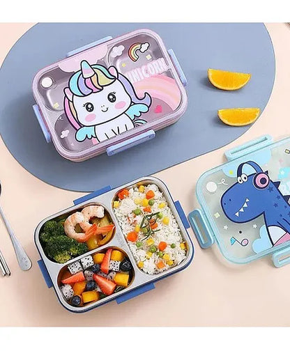 Unicorn / Dino 3 Grid Insulated Stainless Steel Leakproof Lunch Bento Box For Kids