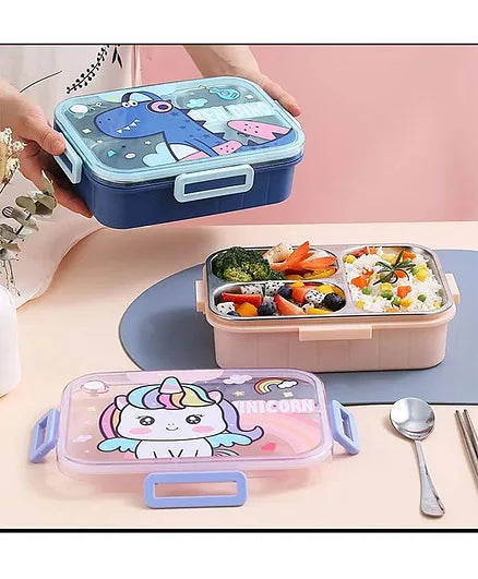 Unicorn / Dino 3 Grid Insulated Stainless Steel Leakproof Lunch Bento Box For Kids