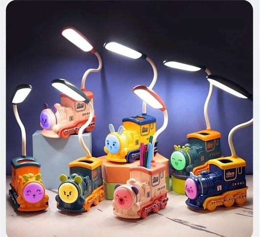 Train Engine LED Study Lamp for Kids & Teens | 180° Adjustable Desk Lamp with USB, Warm Light & Storage Compartment