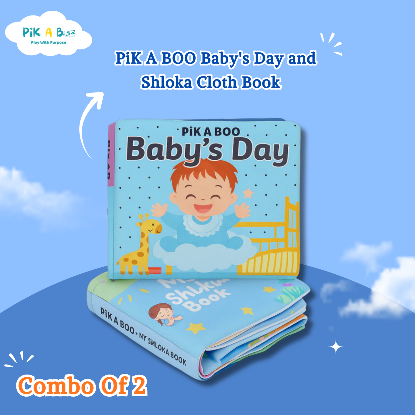 Shloka & Baby's Day Cloth Book Combo Crinkle Cover | Montessori Sensory Toy 1-6 Years