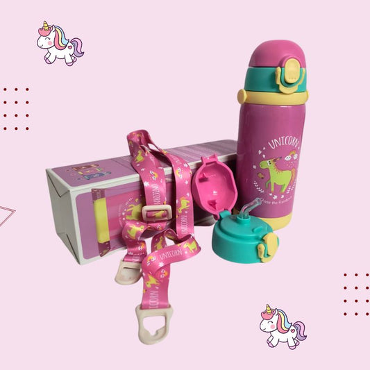 🦄 Double Cap Rainbow Unicorn Stainless Steel Water Bottle –  Hot & Cold Water Leak-Proof Travel Bottle 🎒💦 Any One