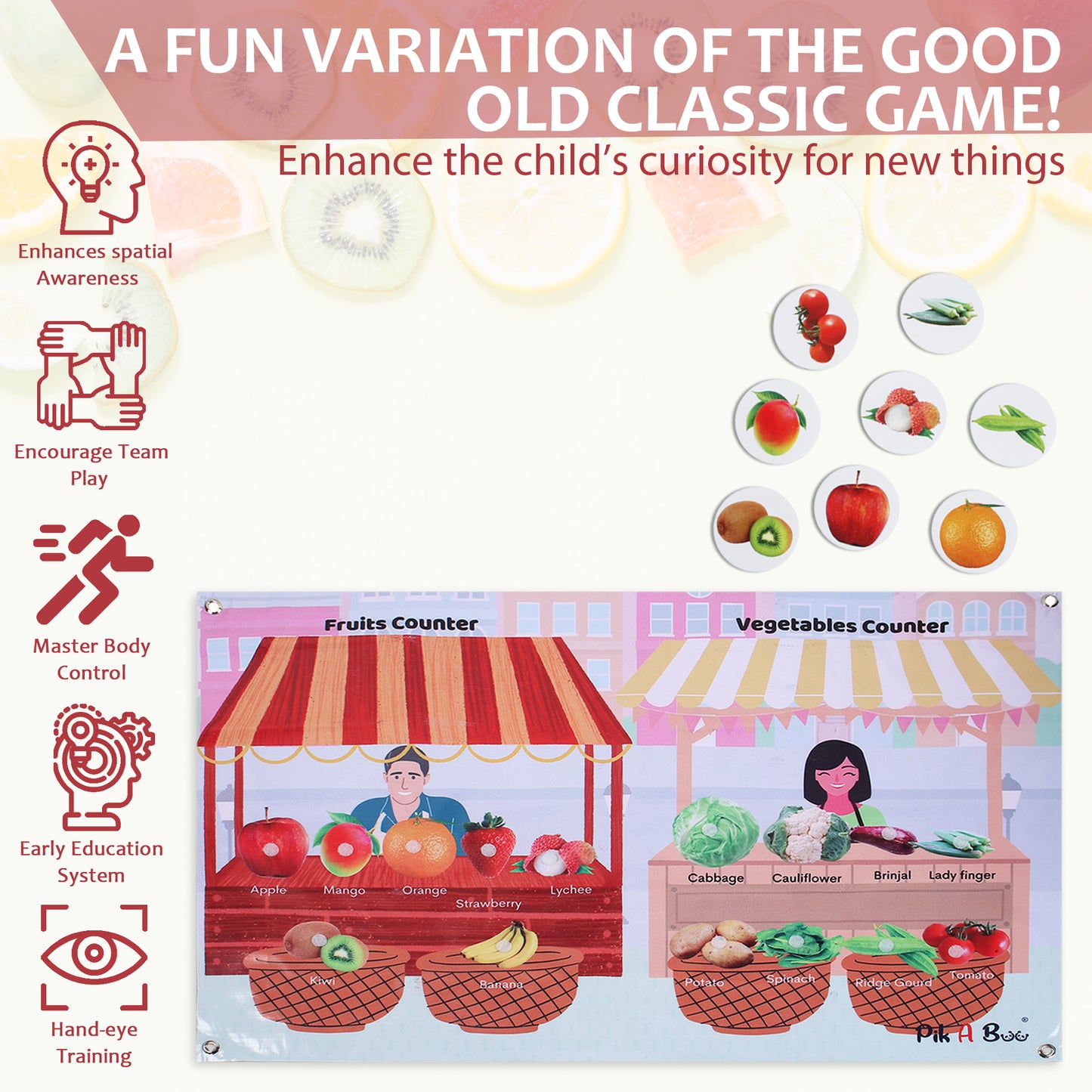 PiK A BOO Fruits and Vegetables Activity Mat for Kids, Children Approx 91*60 Cm