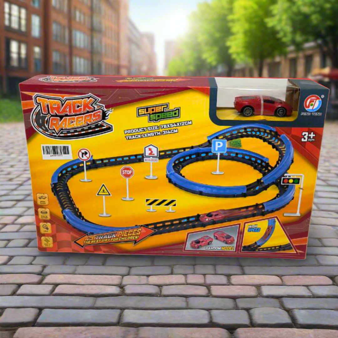 Race Car Track Set for Kids – 43-Piece Building Kit with Assemble Car Track