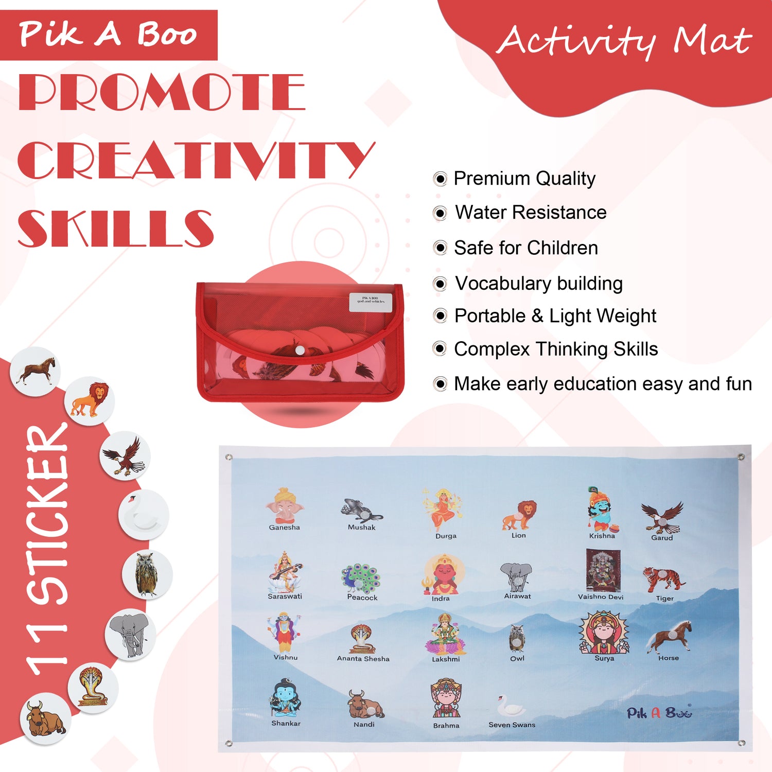 PiK A BOO Gods and Their Vaahans Activity Mat For Kids, Children Approx 91*60 Cm