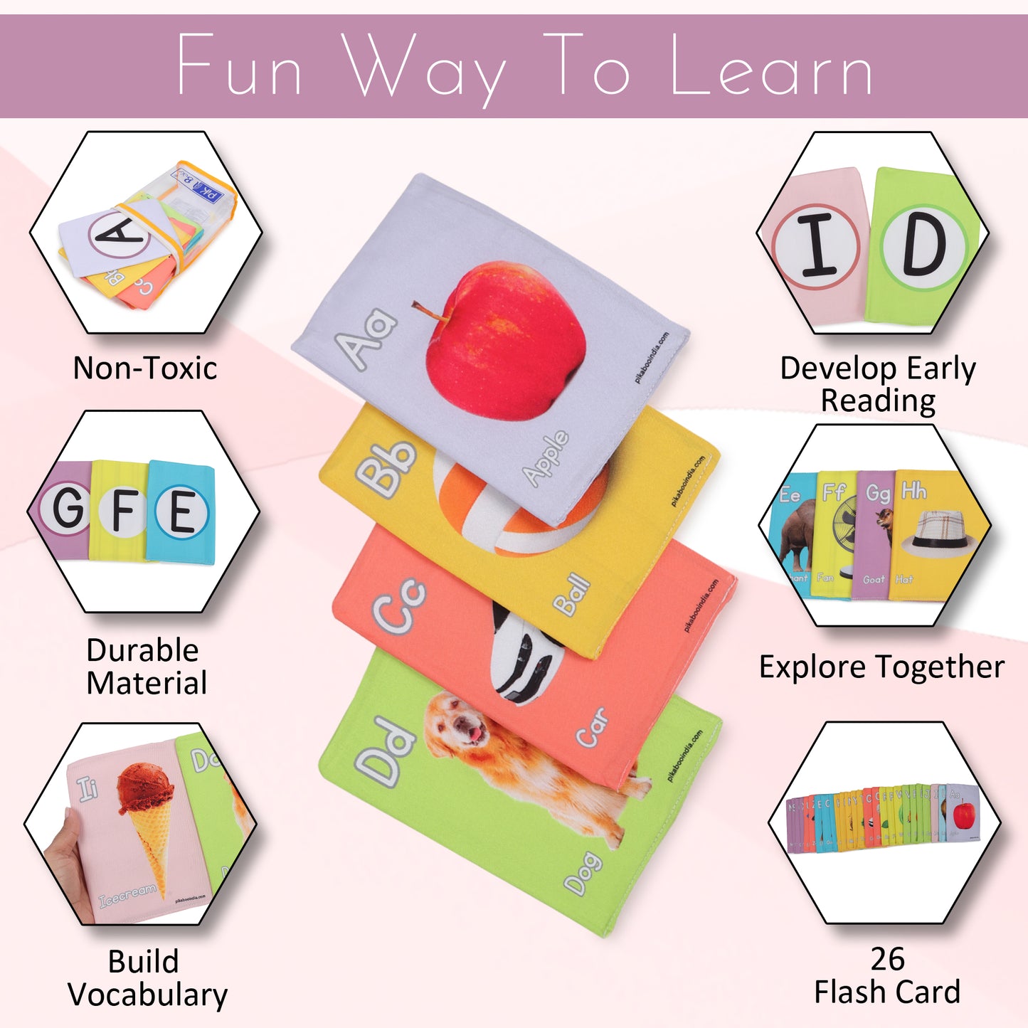 PiK A BOO Cloth Alphabets Flash Cards | Early Learning & Brain Play (Set of 26)