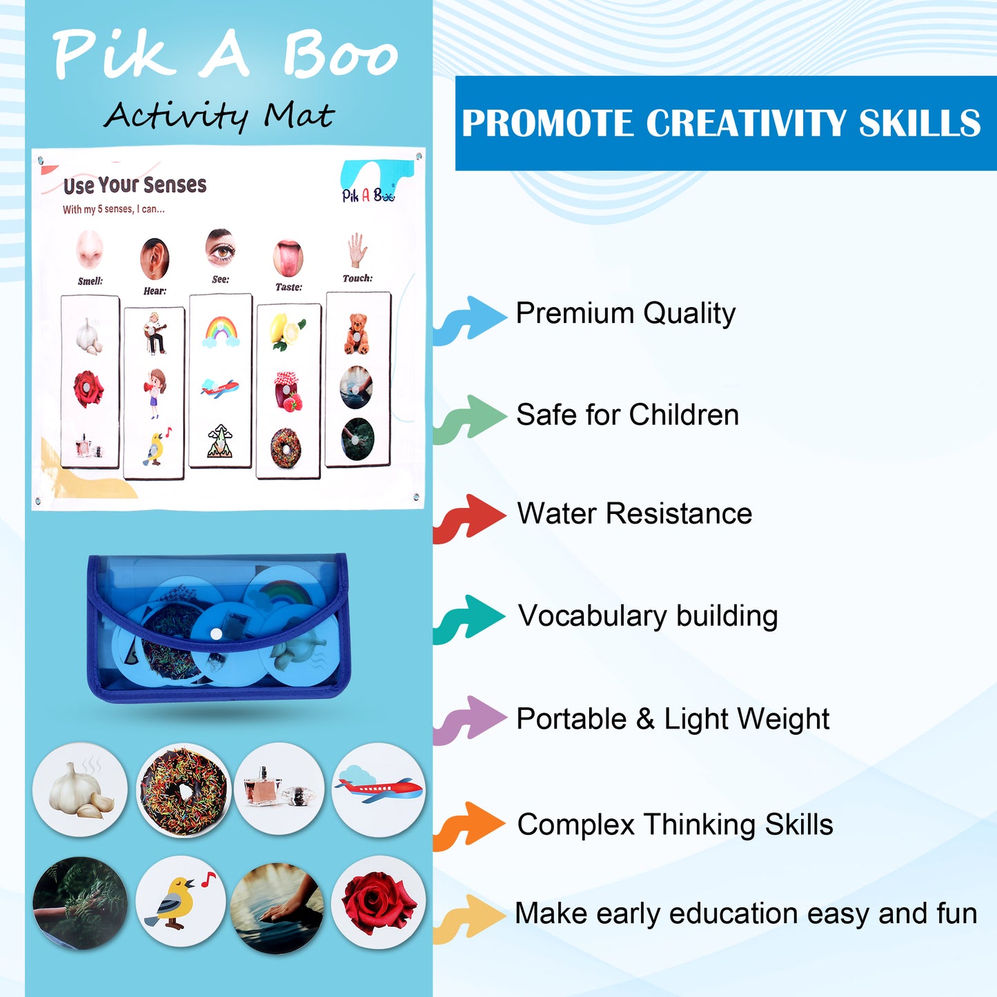 PiK A BOO Five Senses Activity Mat For Kids, Children Approx 91*60 Cm