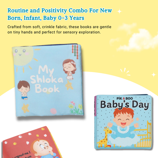 Shloka & Baby's Day Cloth Book Combo Crinkle Cover | Montessori Sensory Toy 1-6 Years