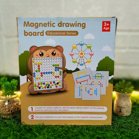 Monkey Magnetic Drawing Board for Kids | Bead Art with Magnetic Pen & Includes two-sided reference cards | Fun Brain Development Toy for Children