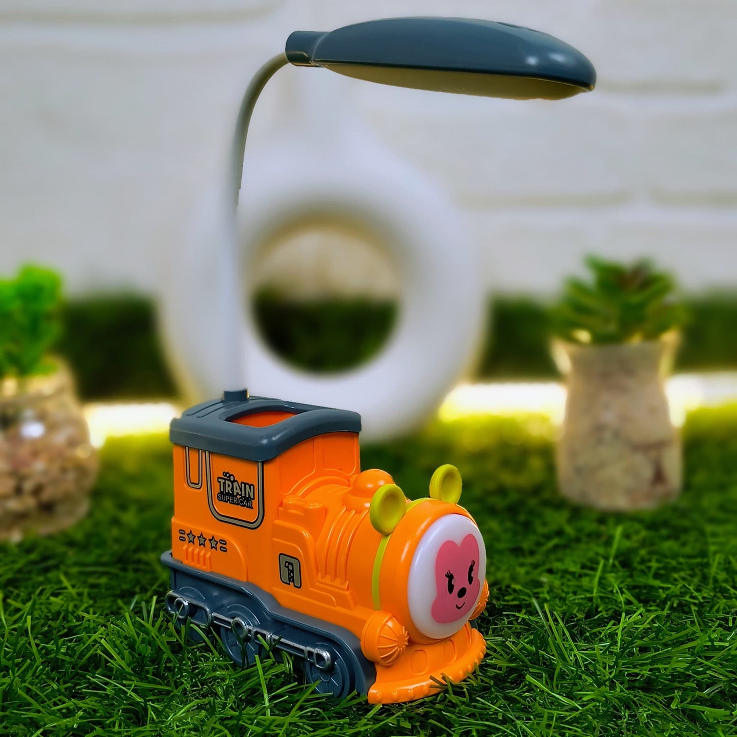 Train Engine LED Study Lamp for Kids & Teens | 180° Adjustable Desk Lamp with USB, Warm Light & Storage Compartment