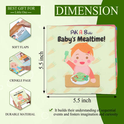 Baby Cloth Books Combo - Mealtime & Baby's Day | Soft Crinkle Fabric