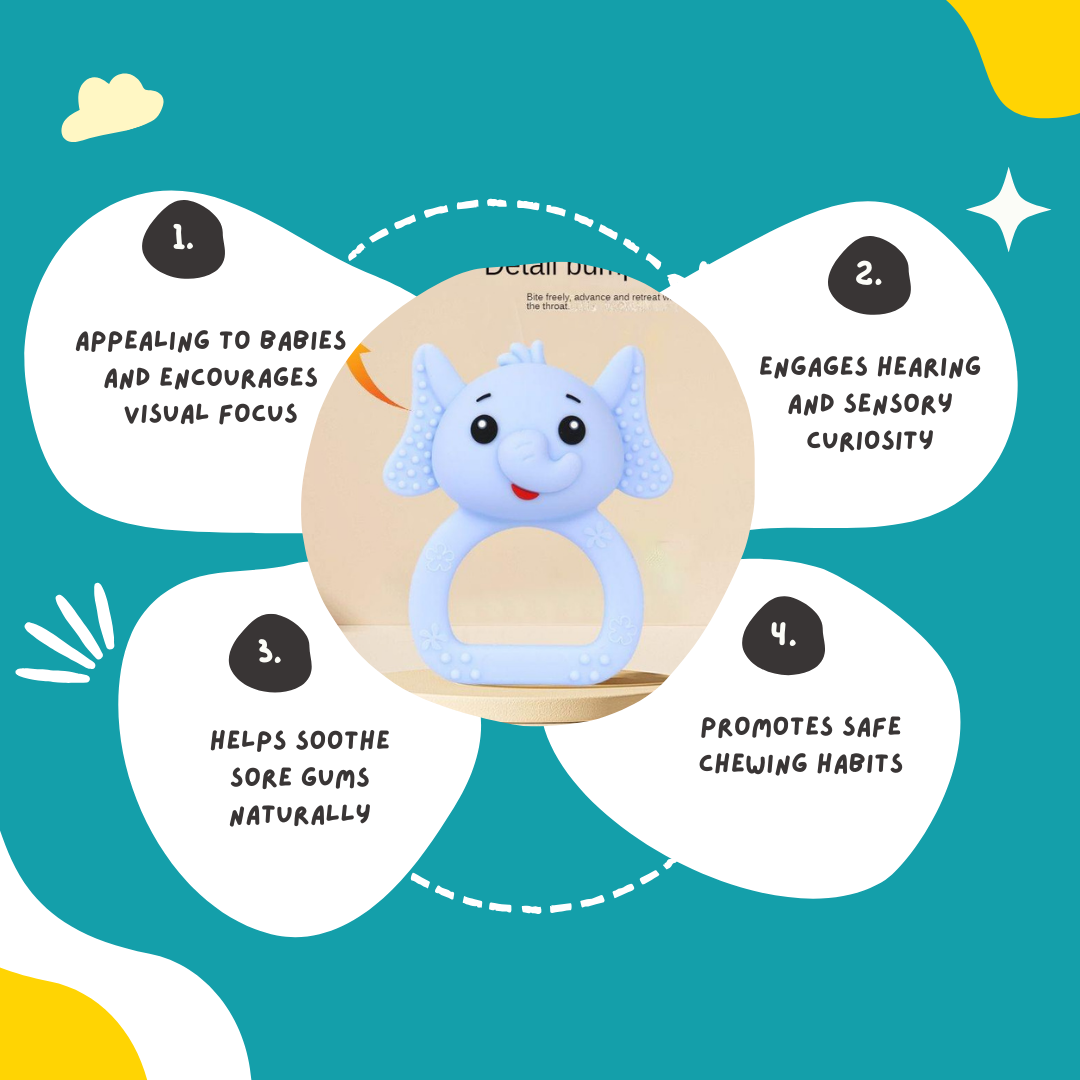 Elephant Silicon Teether Rattle – Soft & Safe for 3M+