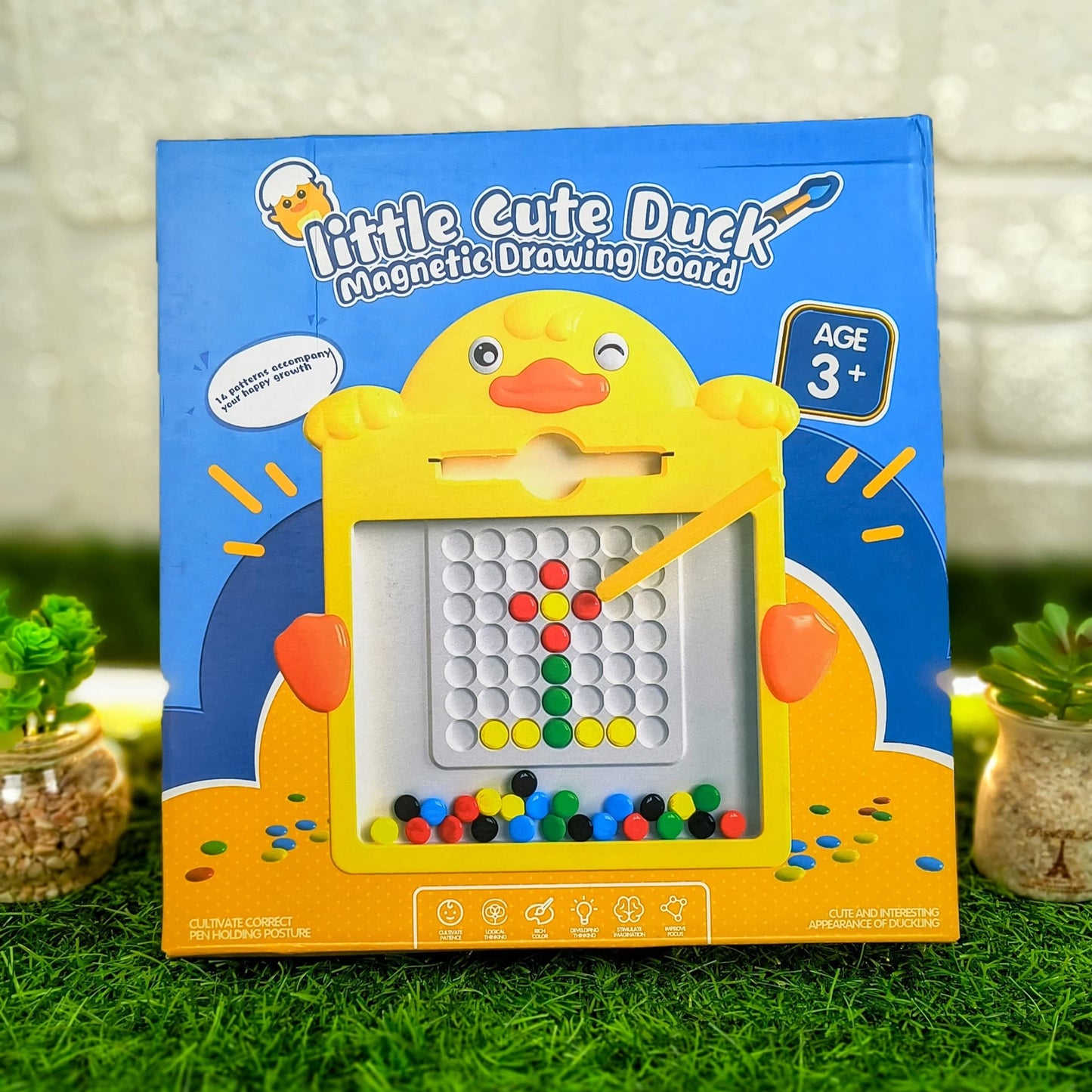 Duck  Magnetic Drawing Board for Kids | Bead Art with Magnetic Pen and Includes two-sided reference cards Fun Brain Development Toy for Children